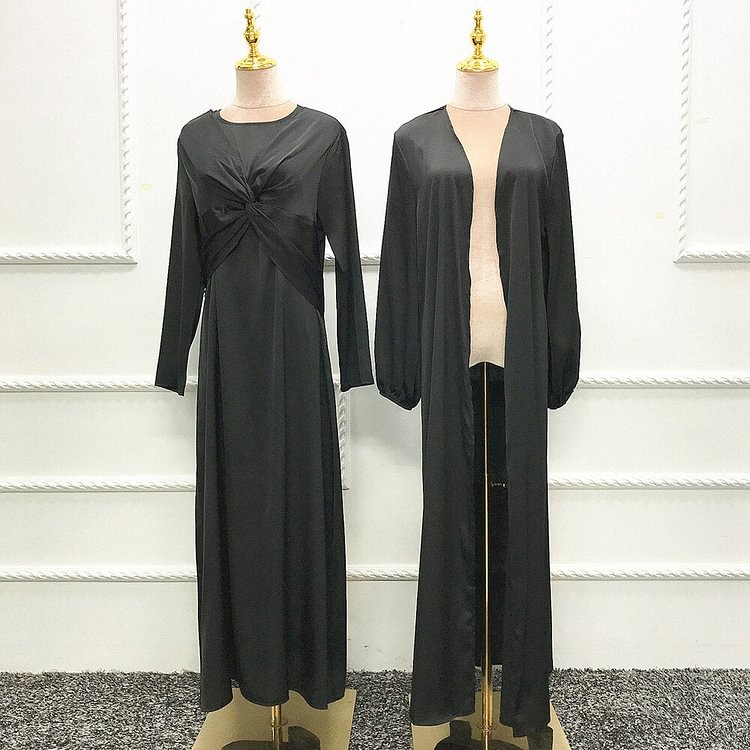 African Americans fashion QFY Musulman Ensembles Islamic Clothing Muslim Fashion Abaya 2 Pieces Set Long Sleeve Prayer Dress Dubai Turkey Djellaba Femme Ankara Style QueenFunky