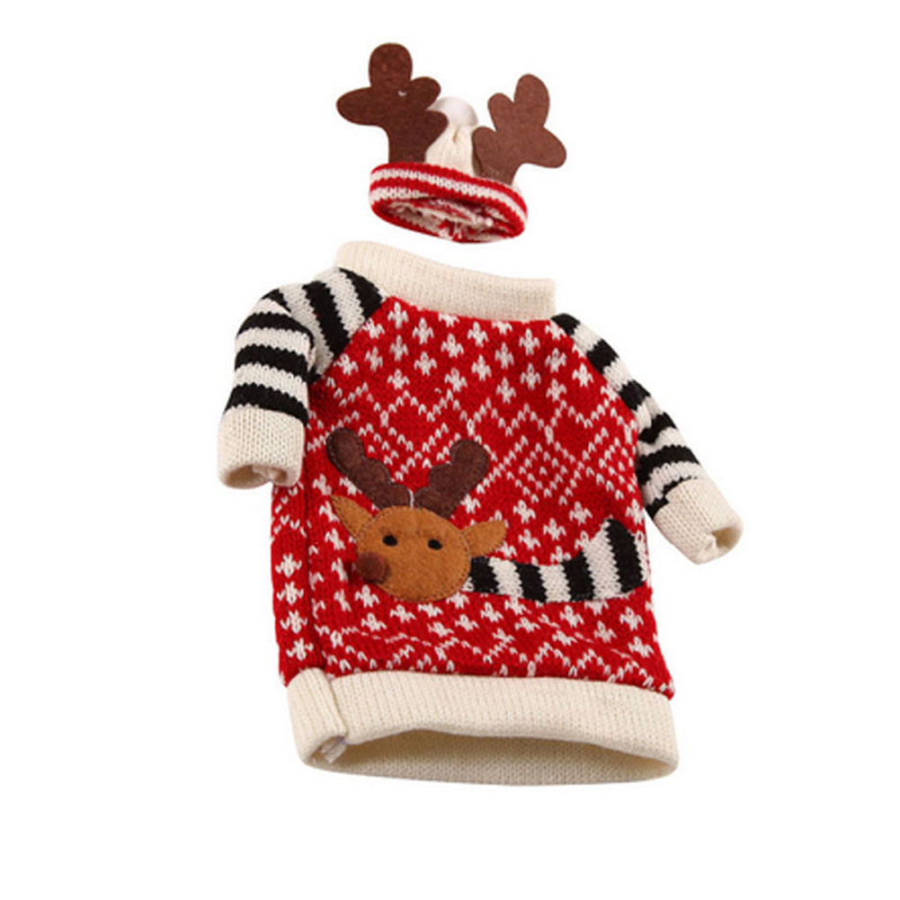 

Christmas Red Wine Bottle Cover Case Indoor Decoration Antler Hats Top Suit, 501 Original