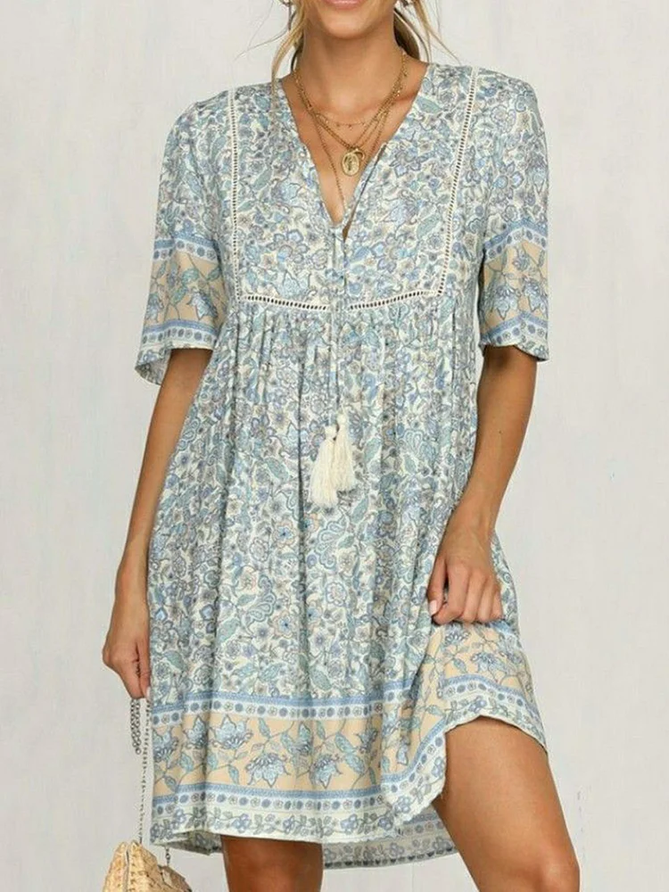 Summer Half Sleeve V-Neck Floral Dresses