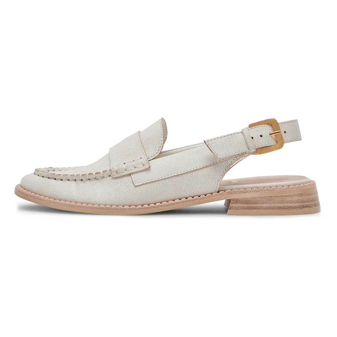 Ivory Round Toe Vegan Leather Flat Slingback Loafers for Women