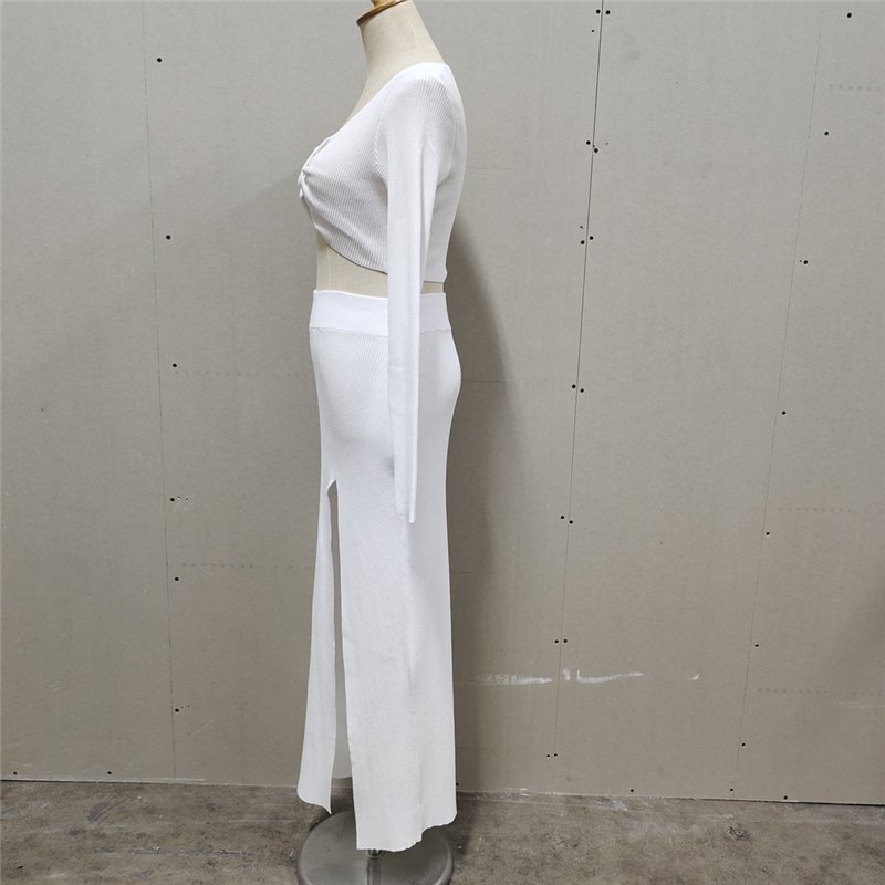 Ootddress Knitted Two Piece Dress Women Outfits Long Sleeve Crop Top and Midi Skirt High Split Out Dress Set Female Bodycon White 18 Ootddress Knitted Two Piece Dress Women Outfits Long Sleeve Crop Top and Midi Skirt High Split Out Dress Set Female Bodycon White