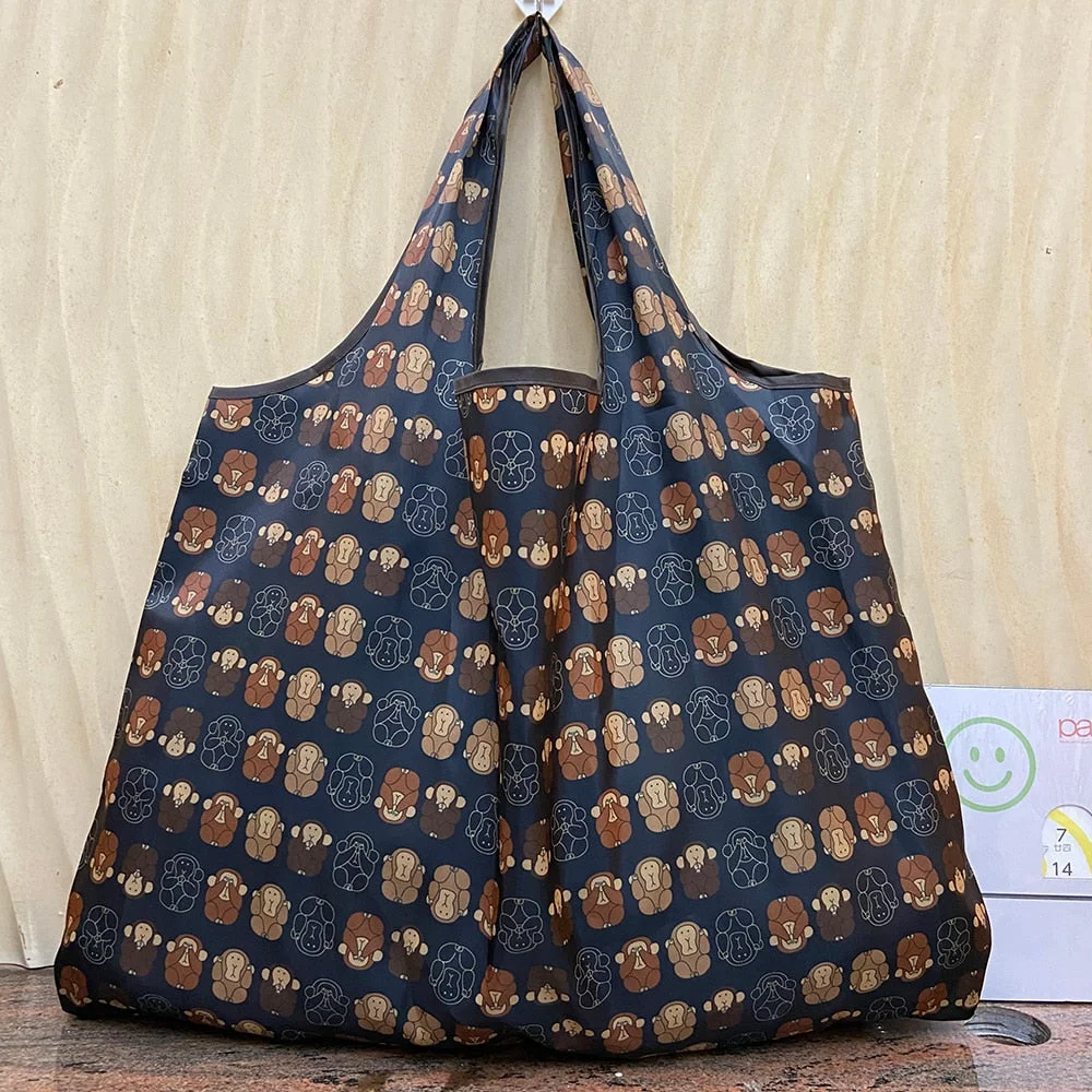 Large Size Heavy Duty Grocery Bag Reusable Supermarket Shopping Bag Handbag Foldable Lady Shoulder Bag Machine Washable Oxford