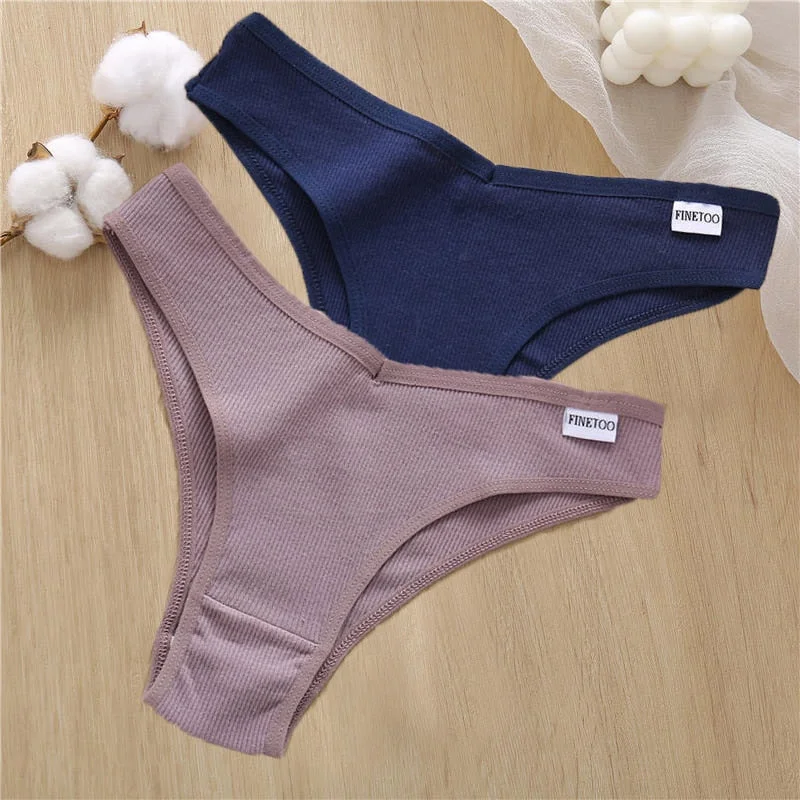 2PCS/Set Sexy Lingerie Cotton Panties Women Underwear Briefs Female Underpants Pantys Tangas Thong Panties Bikini Solid Color
