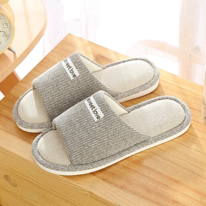 Men and Women Home Linen Slippers Home Indoor Non-slip Soft Bottom Summer Sandals Couple Four Seasons Cotton and Linen