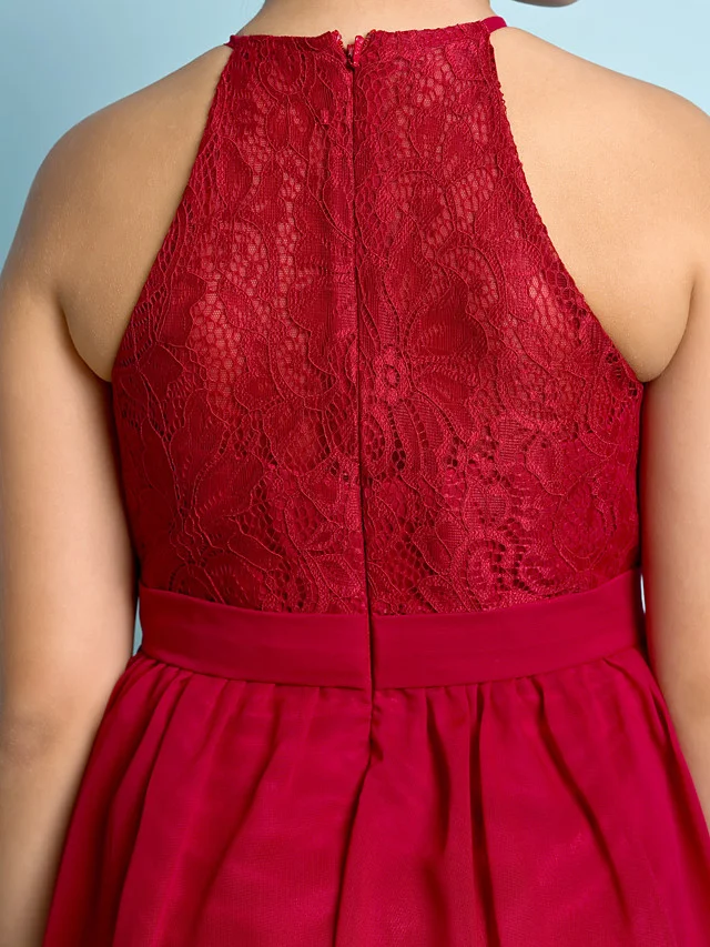 Daisda A-Line Jewel Neck Knee Length  Flower Girl Dress With Lace 