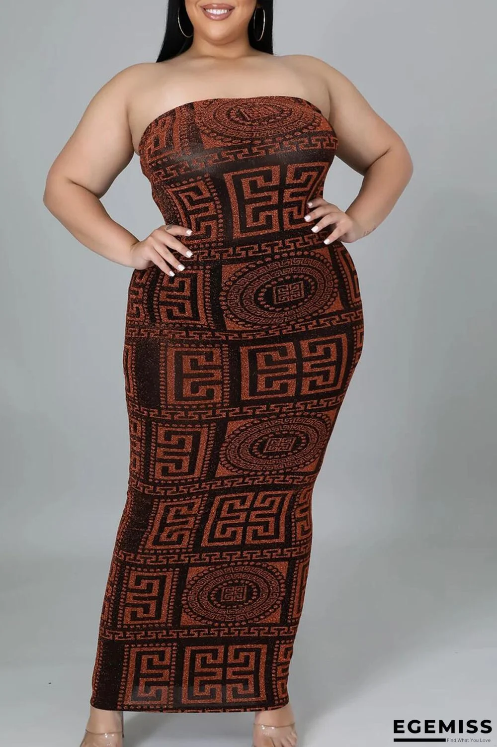 Red Sexy Print Patchwork Strapless Pencil Skirt Plus Size Dresses | EGEMISS