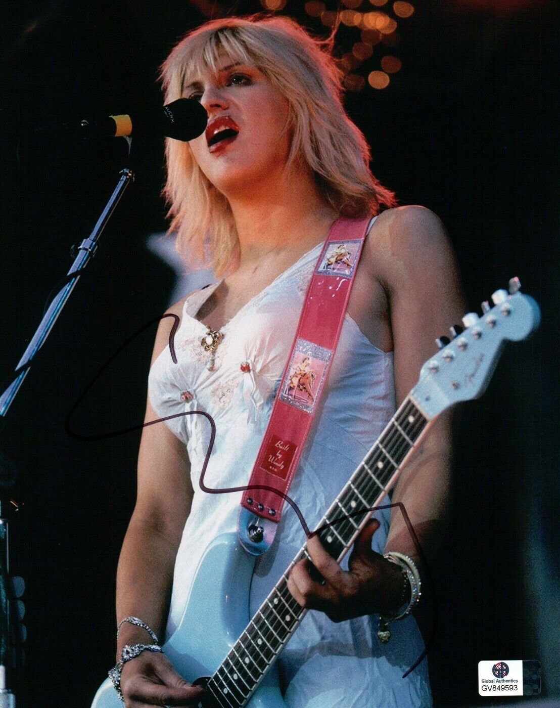 Courtney Love Signed Autographed 8X10 Photo Poster painting Hole Singer On Stage w/Guitar 849593