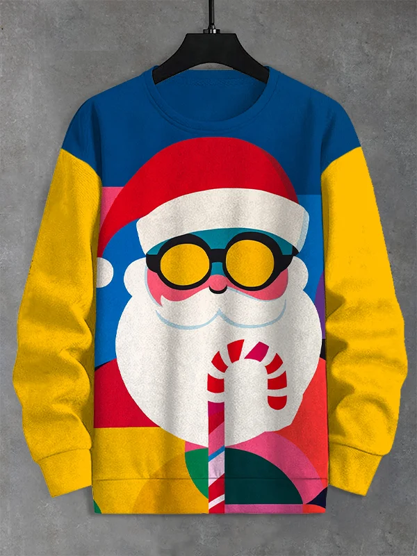 Men's Merry Christmas Santa Claus Geometric Color Block Art Print Casual Sweatshirt