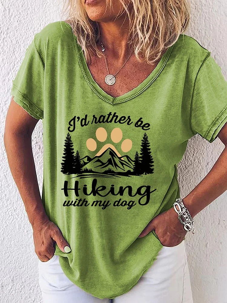 I’d Rather Be Hiking With My Dog V Neck T-shirt-04485