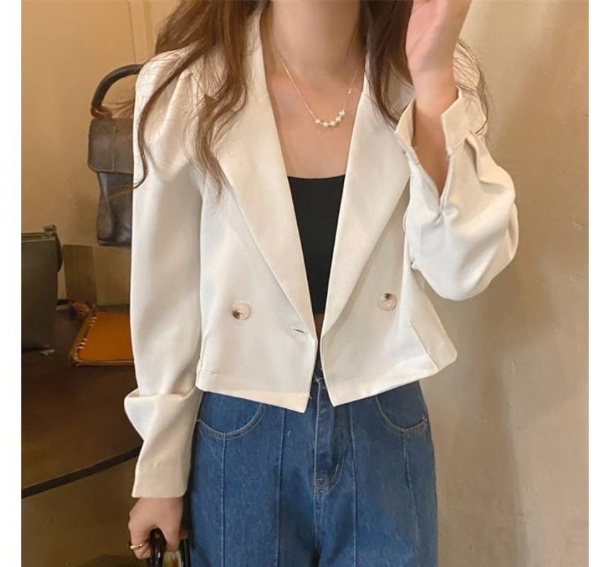 Plain Double Breasted Cropped Blazer Q599- Fabulory