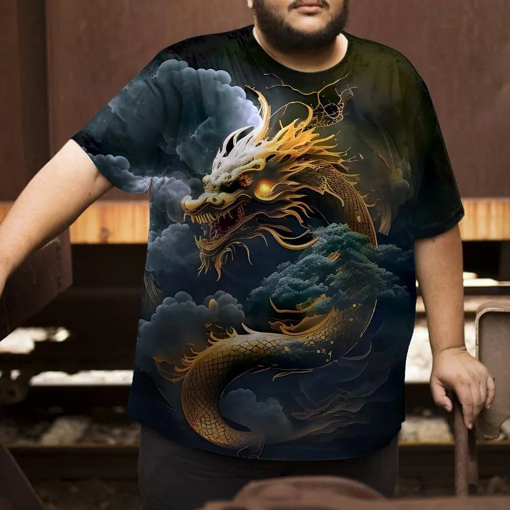 Dragon Vintage Personalized Print Short Sleeve Plus Size Men's T-Shirt