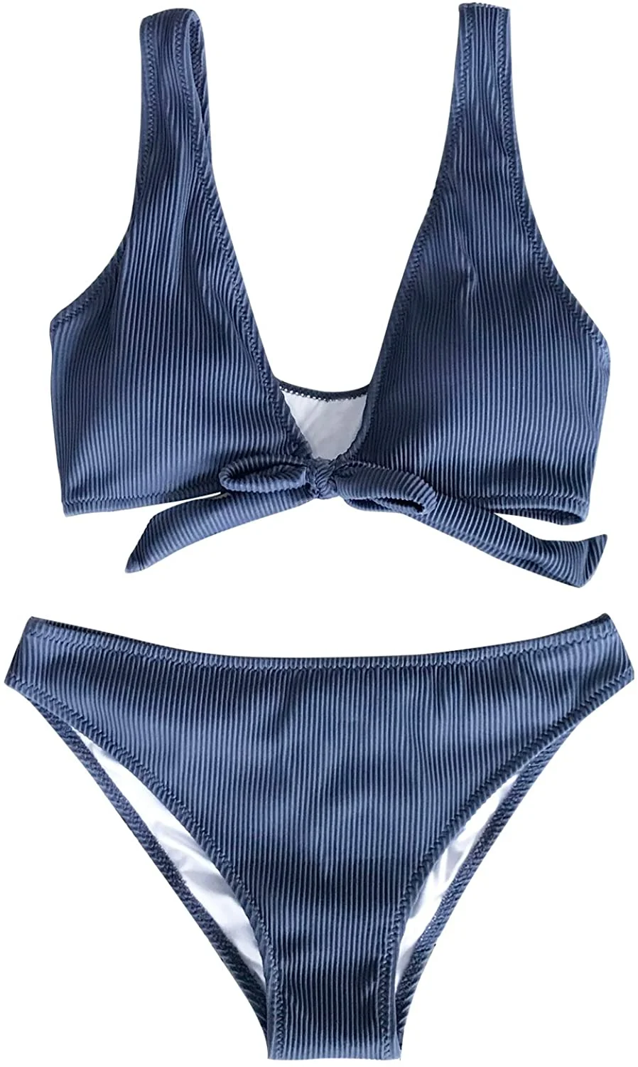 Women's Deep Love Solid Blue Bikini Set Tie Front Beach Swimwear