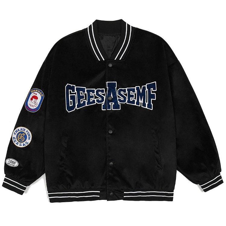 Vintage Cute Graphic Embroidery Varsity Jacket