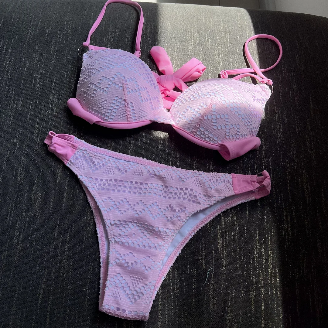 Churchf 2023 New Sexy Hard Cup Hollow Net Cloth Sexy Drawstring Tied Swimsuit Bikini