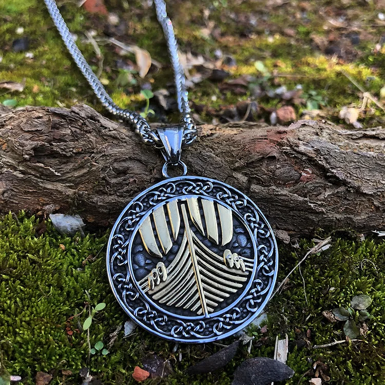 Coutureaura Viking Warship Celtic Knot Necklace