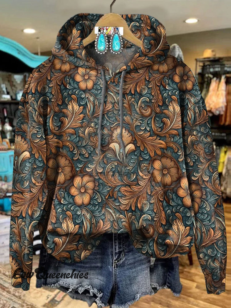 Vintage Flower Art Printed Casual Hoodie Sweatshirt Multicolor / S
