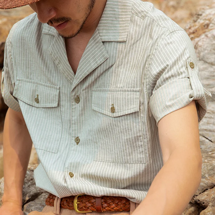 Vintage Striped Short Sleeve Casual Shirt