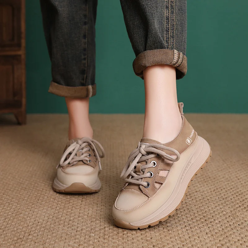 Yyvonne Layer Of Cowhede Thick-Soled Shoes Women 2025 Spring And Summer New Comfortable Casual Shoes Hollow Sandals