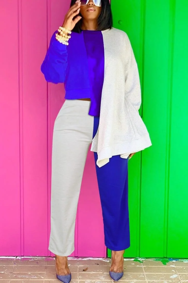 Loose Irregular Contrast Color Two Piece