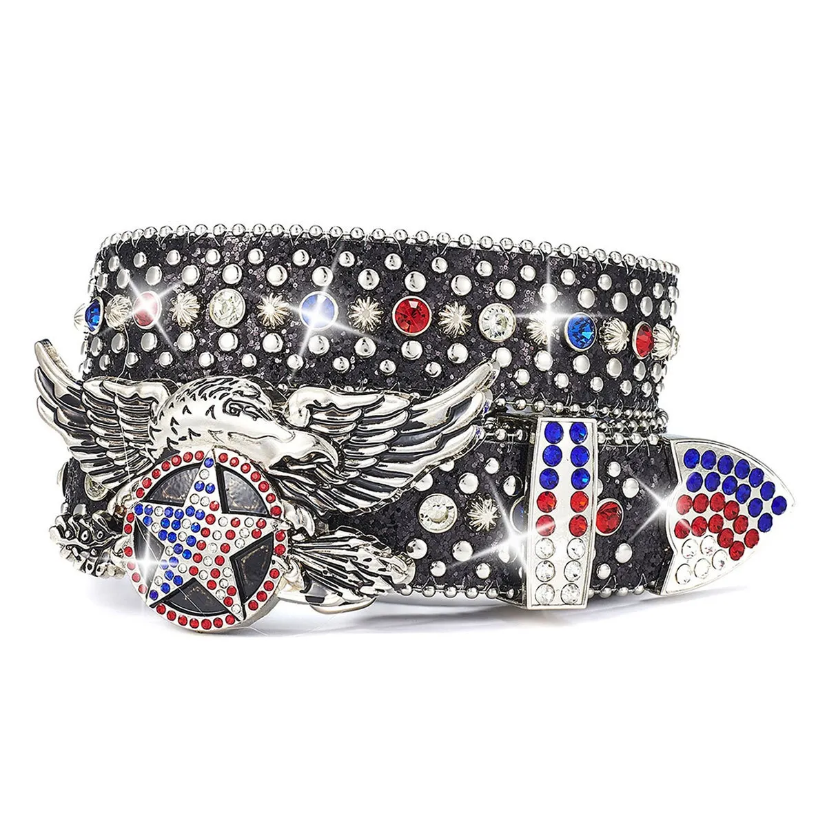  Unisex Independence Day Star Eagle Full Diamond Metal Buckle Belt Westsshops