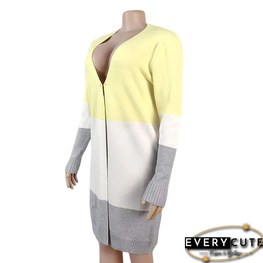 Yellow Color Block Knitted Cardigan