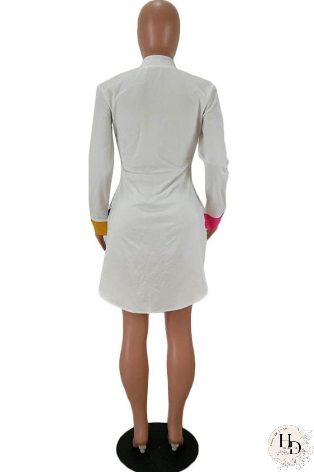 White Polyester Casual Sexy Fashion Cap Sleeve Long Sleeves Turndown Collar A-Line Knee-Length Patchwork P