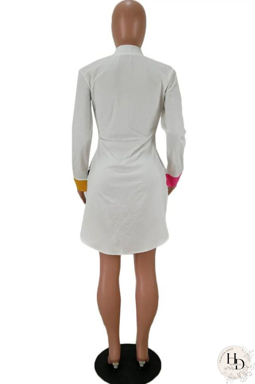 White Polyester Casual Sexy Fashion Cap Sleeve Long Sleeves Turndown Collar A-Line Knee-Length Patchwork P