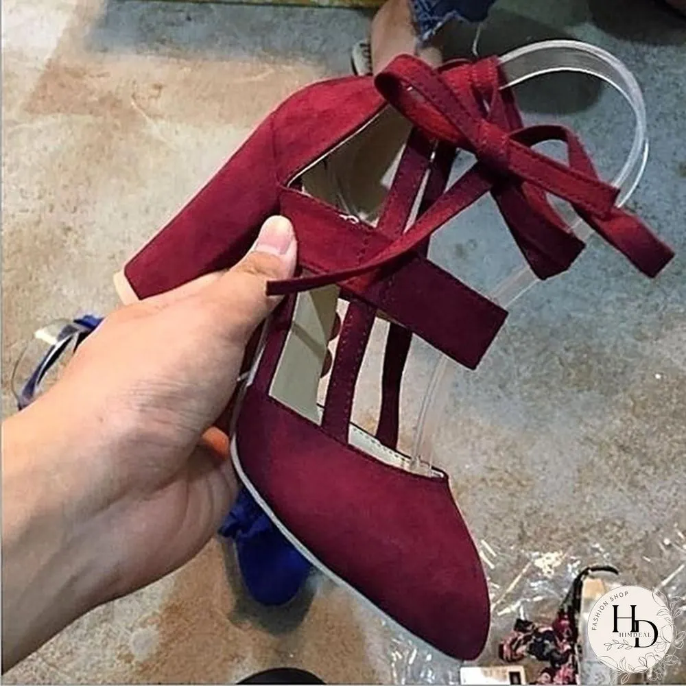 Women Sexy Heels 5 Colors Suede Straps Thick High Heeled Shoes Summer Party Sandals