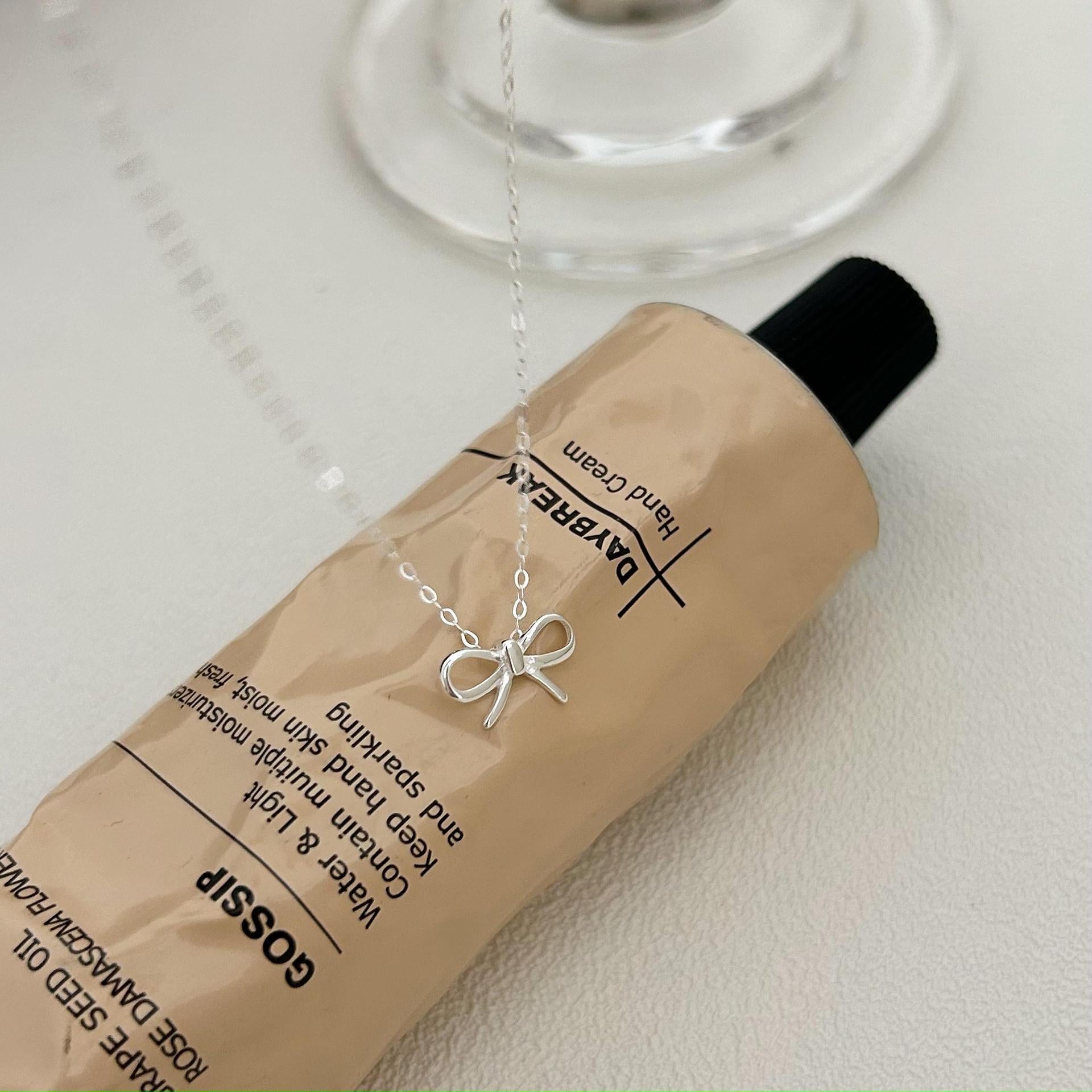 925 Sterling Silver Korean Bowknot Geometric Silver Electroplating Necklaces