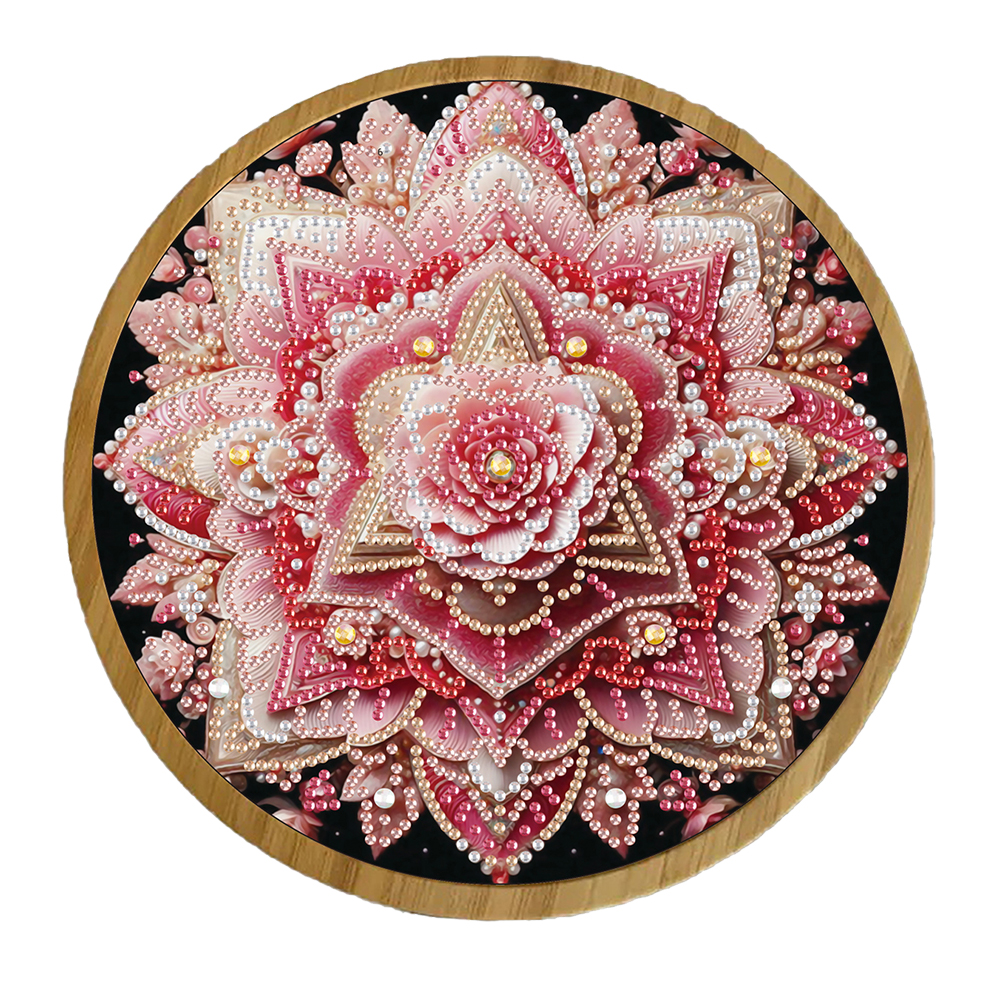 DIY Diamond Painting Kit Round Wooden Tray Diamond Painting Tray (Mandala F)