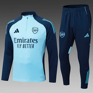 2025/2026 Arsenal Half-Pull Training Suit Light Blue Football Shirt 1:1 Thai Quality Set