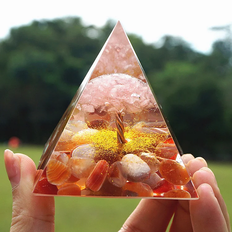 Rose Quartz With Red Agate Tree Of Life Orgone Pyramid