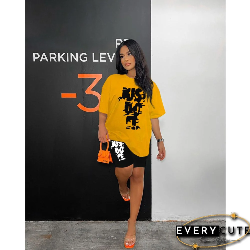 Sportswear Letter Print T-shirts and Shorts 2 Piece Set