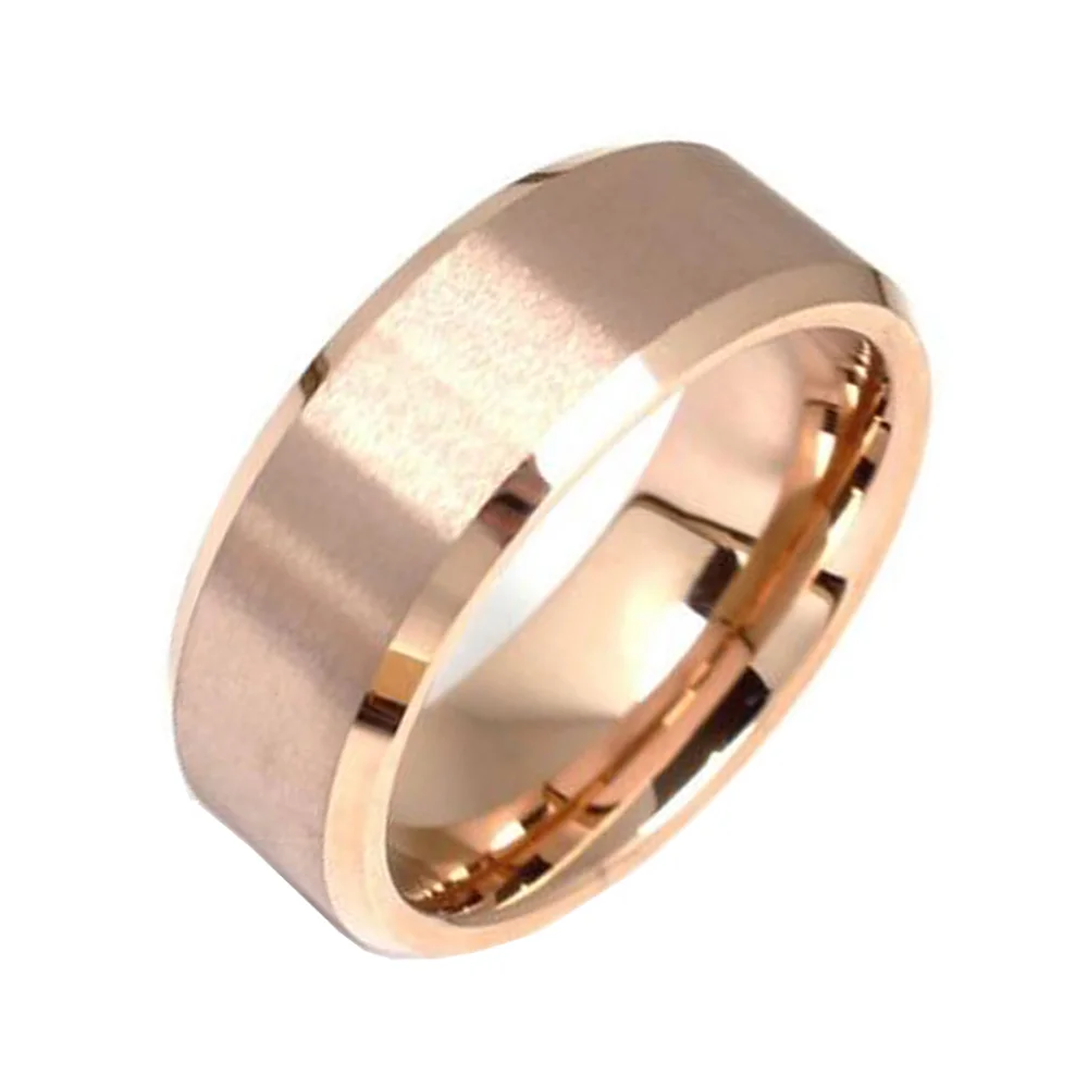 6MM 8MM Rose Gold Brushed Bevel Edge Tungsten Couple Wedding Bands