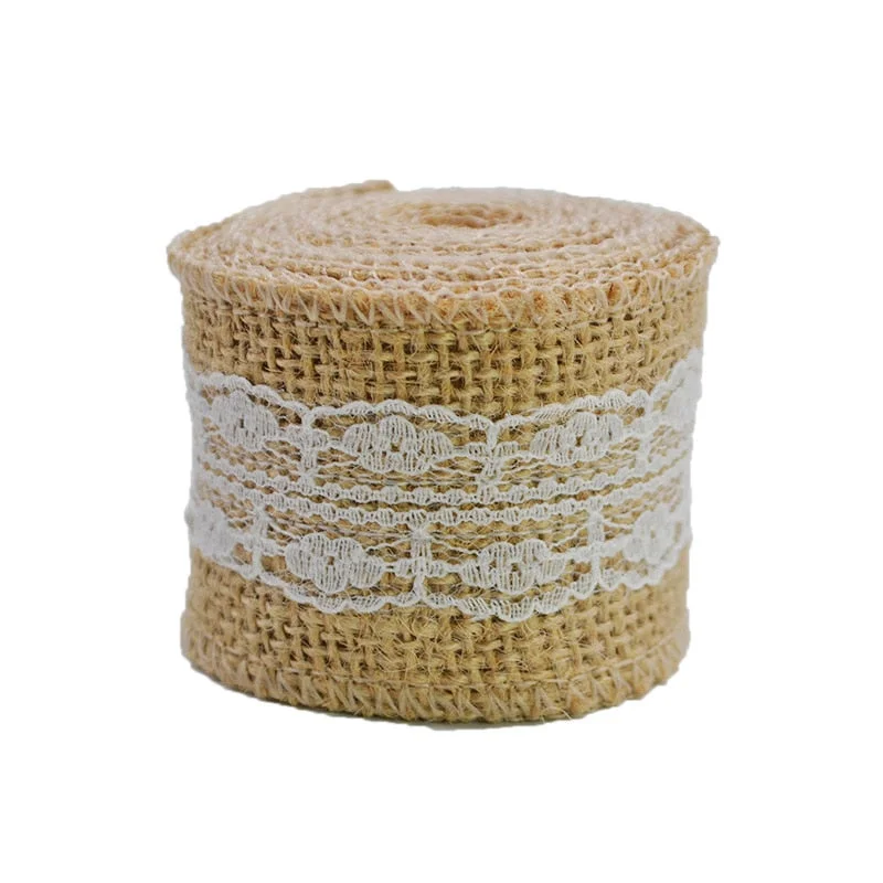 2M 5cm Natural Jute Burlap Ribbon Rustic Wedding Decoration Lace Hessian Vintage Wedding Party Table Decor Christmas Supplies