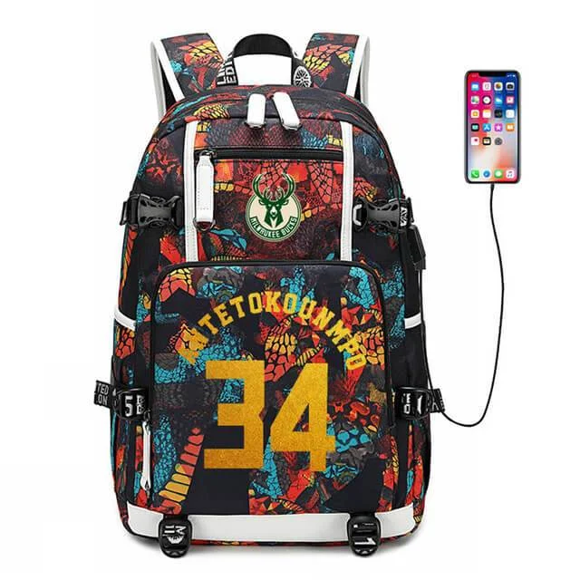 Mayoulove Milwaukee Basketball Bucks #2 USB Charging Backpack School NoteBook Laptop Travel Bags-Mayoulove