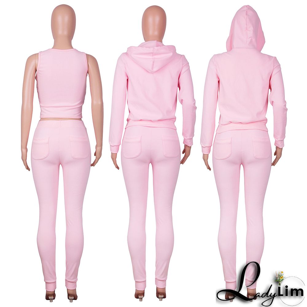 Women's Autumn/Winter Fleece Vest Hooded Three-Piece