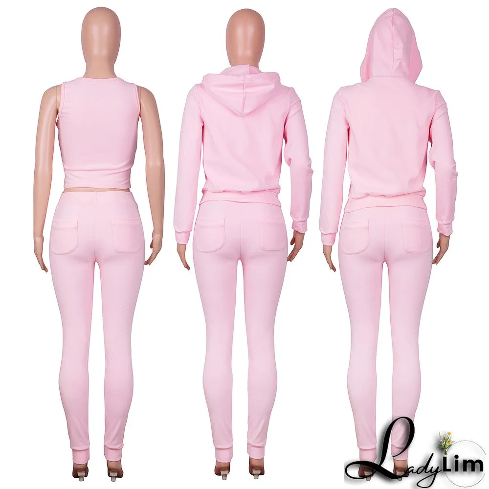 Women's Autumn/Winter Fleece Vest Hooded Three-Piece