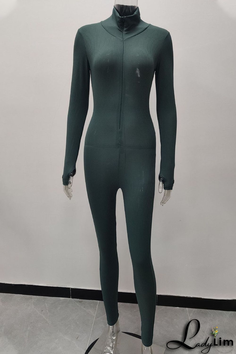 Orange Casual Solid Zipper Embroidered Half A Turtleneck Regular Jumpsuits