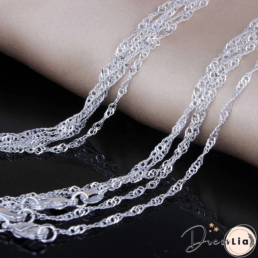 New Arrival 925 Sterling Silver 2MM Men Women Water Wave Chain Necklace (DIY Necklace) 16"-30"