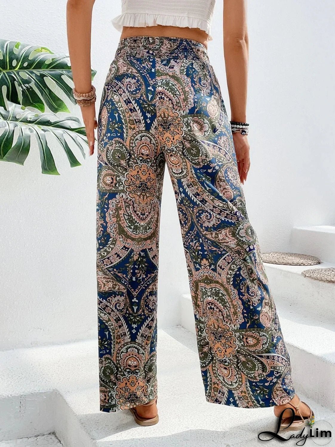 Printed wide-leg trousers