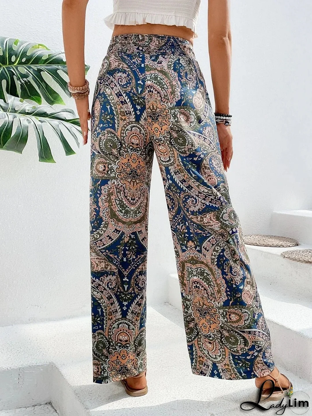 Printed wide-leg trousers