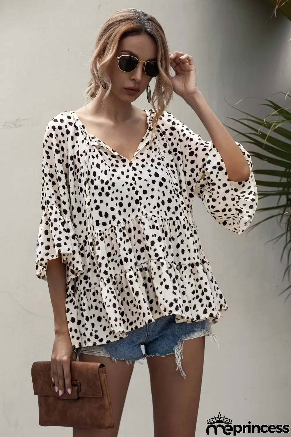 Summer V-Neck Print Loose Shirt