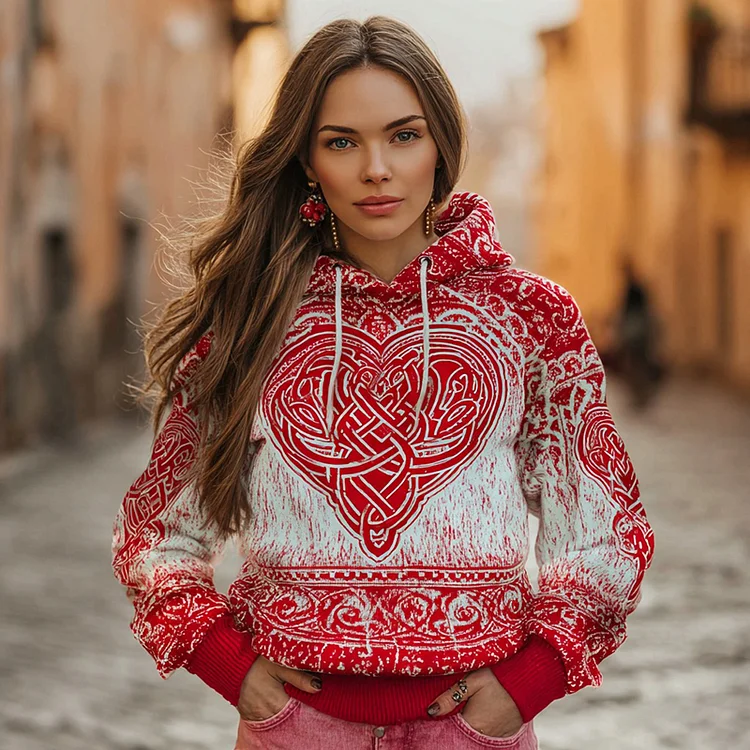 Women's Vintage Celtic Knot Eternal Love Art Pattern Hooded Sweater