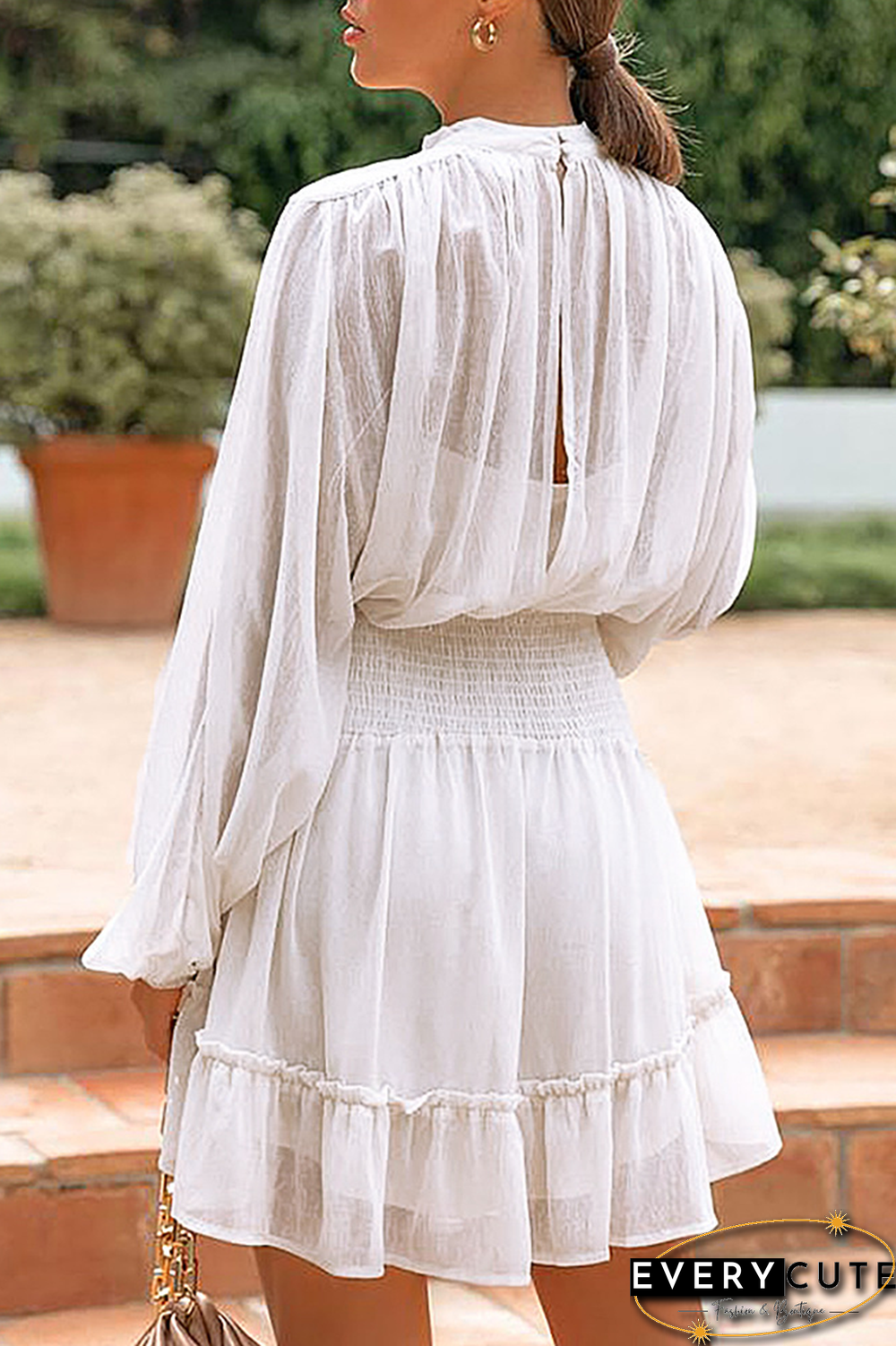 Fashion Casual Solid Flounce Fold Half A Turtleneck Waist Skirt Dresses