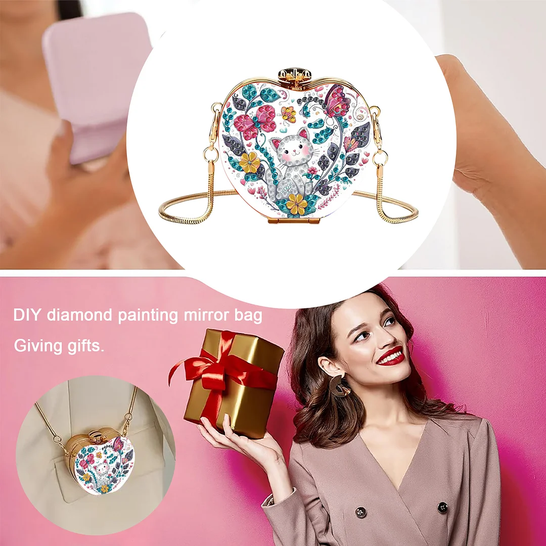 Cat DIY Acrylic Love Art Diamond Painting Coin Purse with Chain for Women Girl