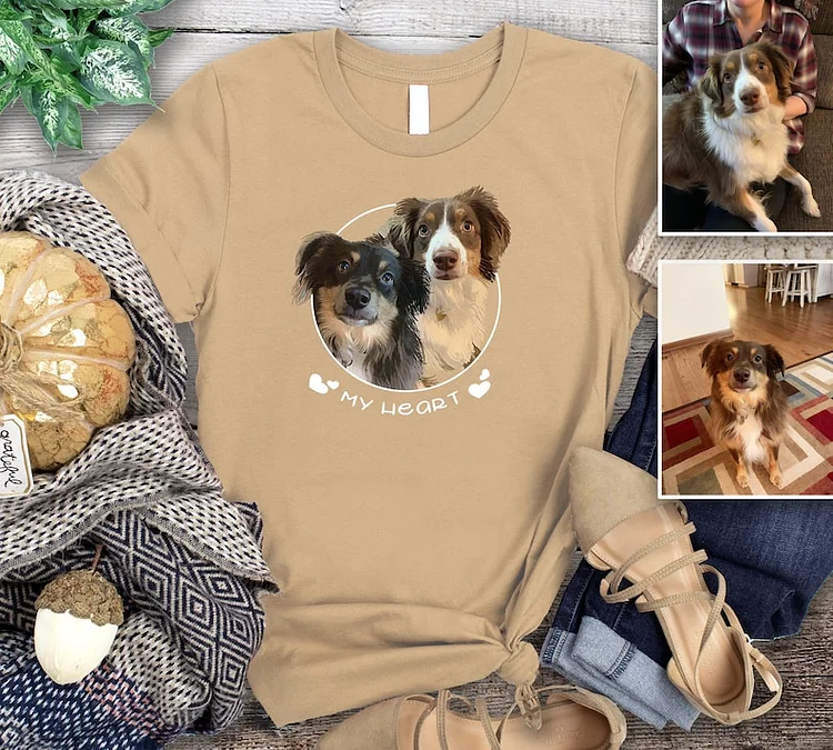 Custom Dog Shirt, Cat Shirt, Pet Portrait Shirt, 2-3 Pets Photo Illustrated Tee Crewneck Hoodie