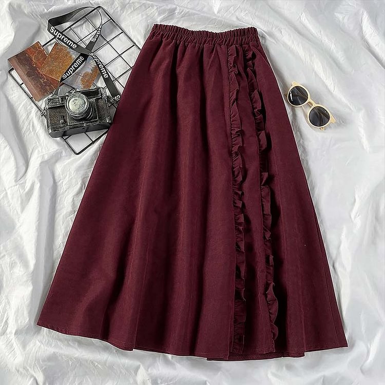 Korean Casual Lace Up Bowknot Tie Shirt Midi Skirt Two Pieces Set