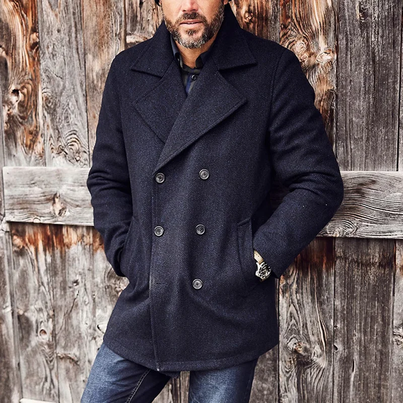 Vintage Casual Wool-Blend Double-Breasted Coat