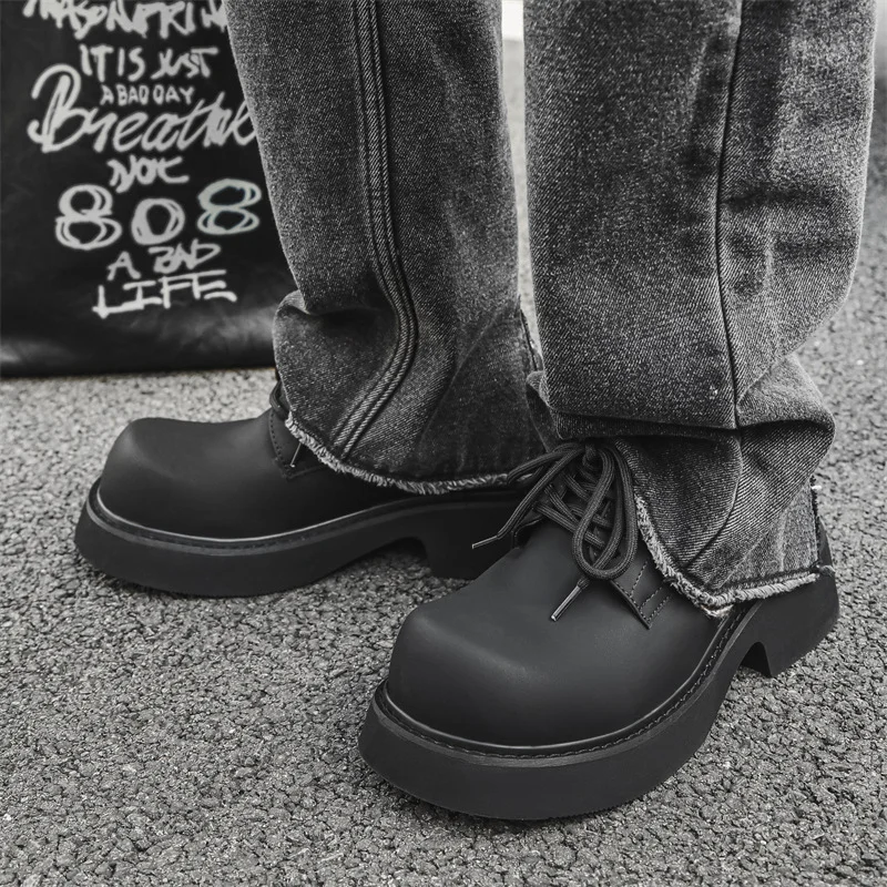 Colourp Colourp Head Derby Shoes Men Senior Sense Commuter Black Thick Platform Tide Shoes Men's 2023 New Heighten Japanese Shoes 9522-J